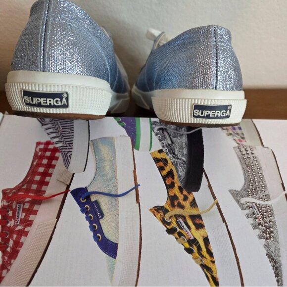 Superga 2750 Womens Light Blue Glitter Sneakers 10 US With Vulcanized Sole - Picture 3 of 5